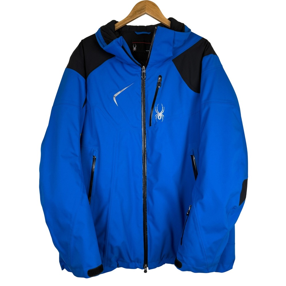 Spyder Ski Jacket Men XXL Blue Black Thinsulate Insulated Hooded Alpine Gorpcore